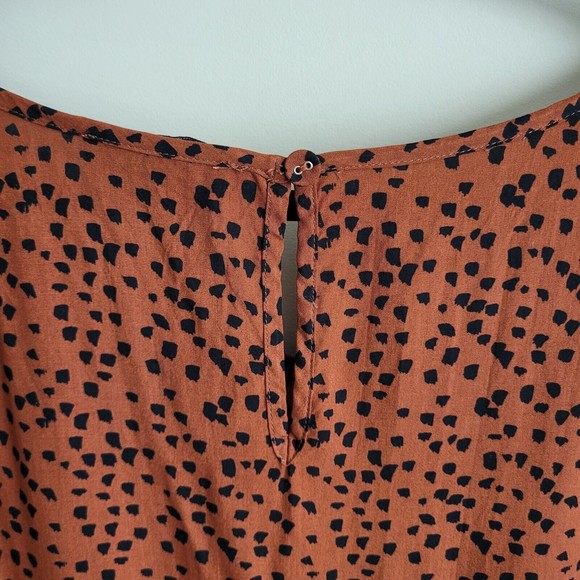 Eloquii Womens Blouse Plus Size 28 Graphic Dot Print Ruffles Puff Sleeves Brown - Picture 8 of 9